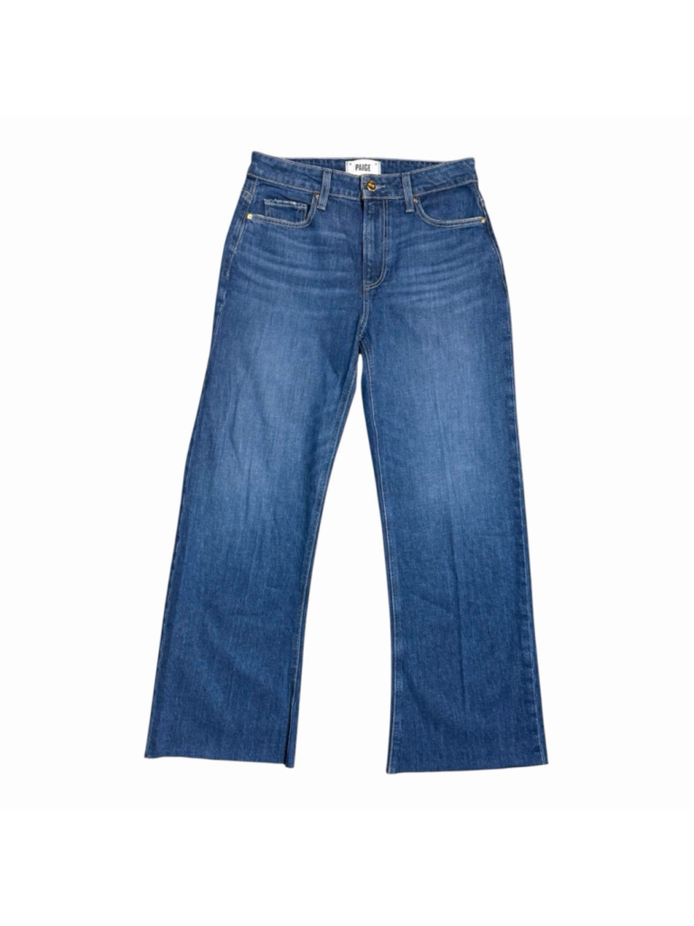 Paige 26 Leenah Ankle Jeans Saint Tropez Wide Leg Frayed Hem EUC Mid Rise $249 - Picture 3 of 10